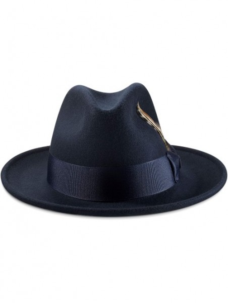 Fedoras Long Lasting Lightfelt 2 ½ Inch Wide Brim Wool Felt Dress Hat for Men H-60 - Navy - C218HNA6LZN $56.21