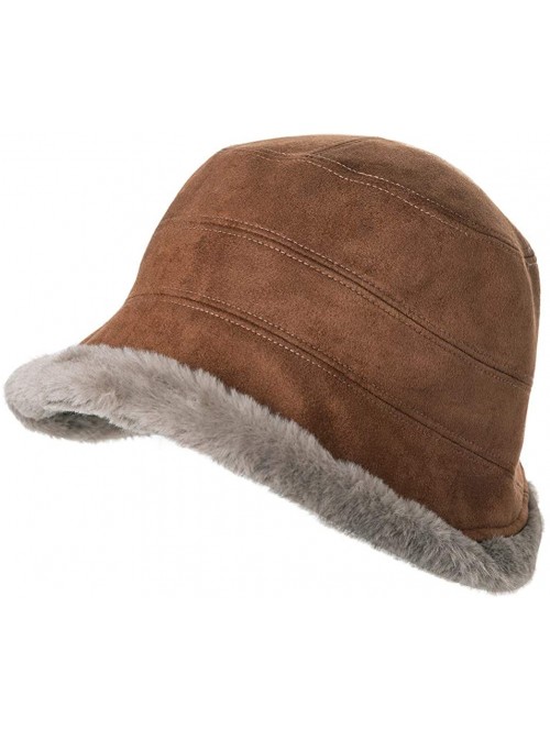 Bucket Hats Ladies Wool Cloche Hats Winter Bucket Hat 1920s Vintage Derby Hat Foldable - 00088_brown - C0192DUH0RW $18.78