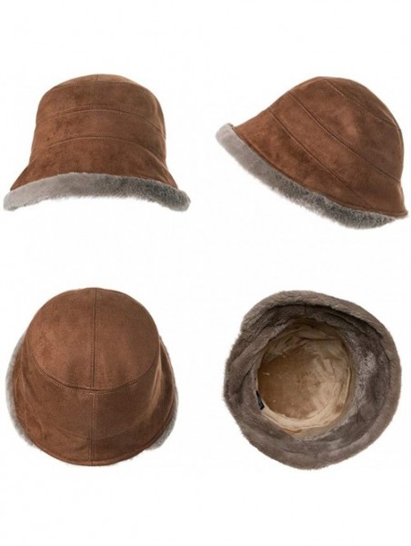 Bucket Hats Ladies Wool Cloche Hats Winter Bucket Hat 1920s Vintage Derby Hat Foldable - 00088_brown - C0192DUH0RW $18.78