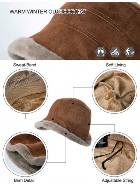 Bucket Hats Ladies Wool Cloche Hats Winter Bucket Hat 1920s Vintage Derby Hat Foldable - 00088_brown - C0192DUH0RW $18.78