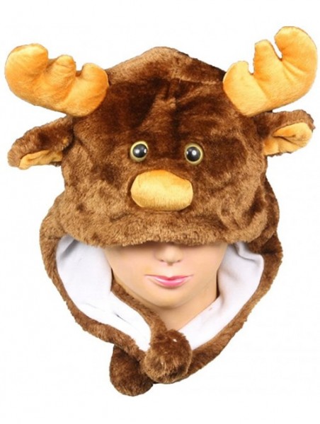 Skullies & Beanies Plush Faux Fur Animal Critter Hat Cap - Soft Warm Winter Headwear (Wolf) - Critter - Moose - CQ11HIU2Q3B $...