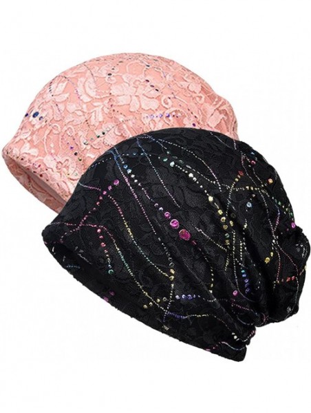 Skullies & Beanies Womens Cotton Beanie Chemo Caps for Cancer Patients - 2pack Black+pink - C218C5RCLU7 $15.46