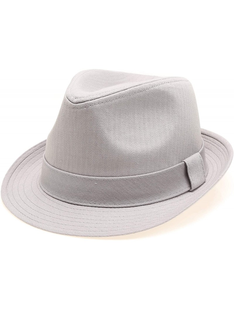 Fedoras Classic Trilby Short Brim 100% Cotton Twill Fedora Hat with Band - Light Grey - CH18UZL5OCY $16.54