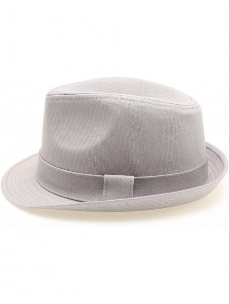 Fedoras Classic Trilby Short Brim 100% Cotton Twill Fedora Hat with Band - Light Grey - CH18UZL5OCY $16.54