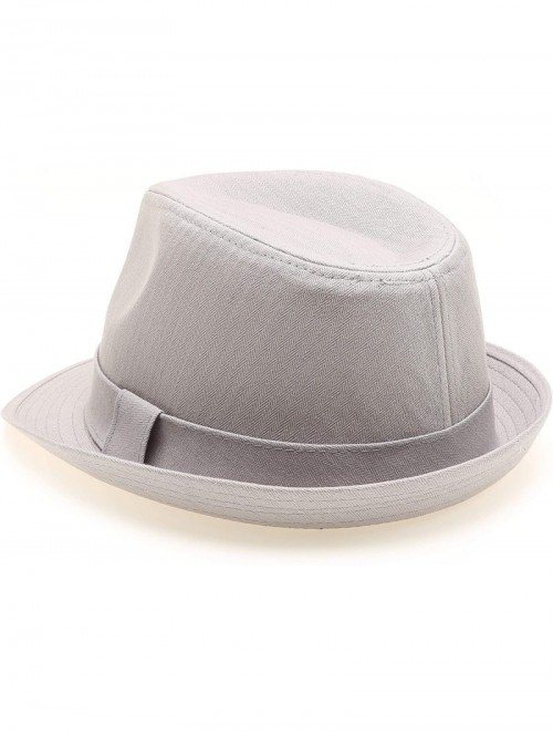 Fedoras Classic Trilby Short Brim 100% Cotton Twill Fedora Hat with Band - Light Grey - CH18UZL5OCY $16.54