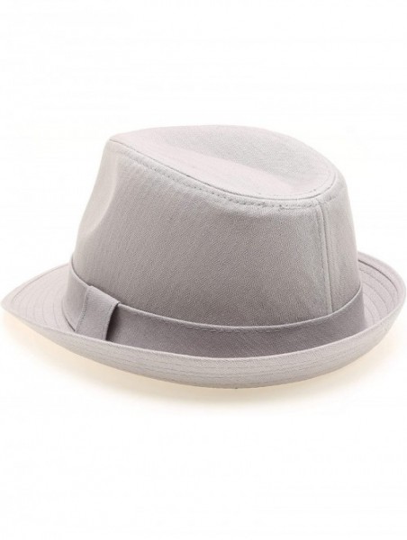 Fedoras Classic Trilby Short Brim 100% Cotton Twill Fedora Hat with Band - Light Grey - CH18UZL5OCY $16.54