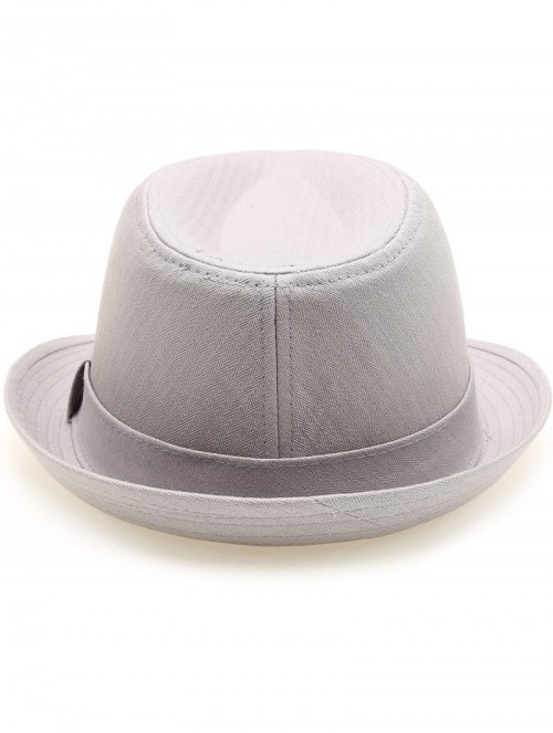 Fedoras Classic Trilby Short Brim 100% Cotton Twill Fedora Hat with Band - Light Grey - CH18UZL5OCY $16.54