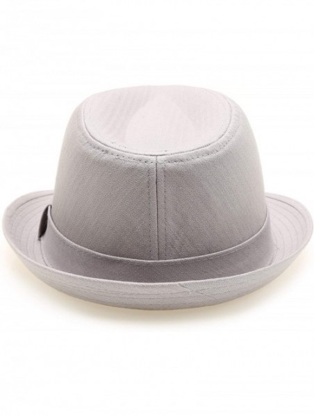 Fedoras Classic Trilby Short Brim 100% Cotton Twill Fedora Hat with Band - Light Grey - CH18UZL5OCY $16.54