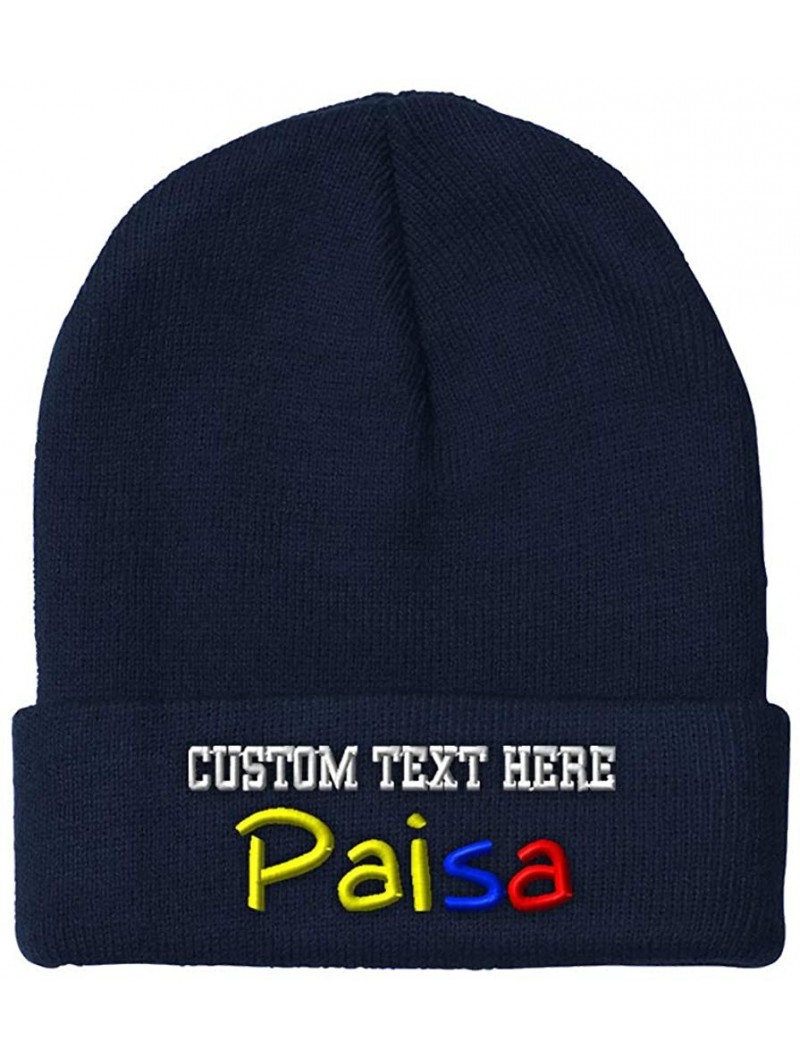 Skullies & Beanies Custom Beanie for Men & Women Paisa Colombian Embroidery Acrylic Skull Cap Hat - Navy - CH18ZX33QKI $23.93