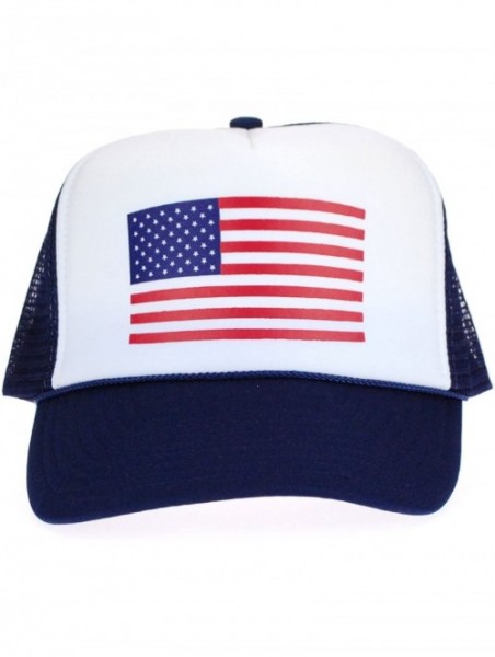 Baseball Caps American Flag Patriotic USA Classic 5 Panel Mesh Snap Back Trucker Hat - Navy Flg - CM123IOKE7F $13.92