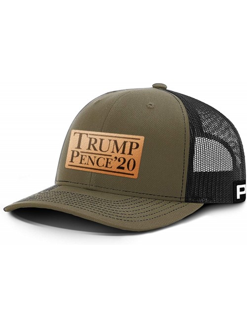 Baseball Caps Trump 2020 Hat - Trump Pence '20 Leather Patch Back Mesh Trump Hat - Loden Front / Black Mesh - CY18UNQKHK7 $32.18