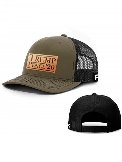 Baseball Caps Trump 2020 Hat - Trump Pence '20 Leather Patch Back Mesh Trump Hat - Loden Front / Black Mesh - CY18UNQKHK7 $32.18