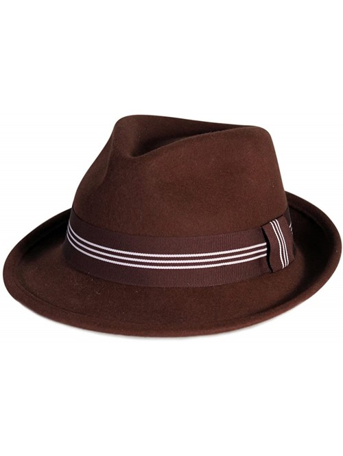 Fedoras Pmw86 Pamoa Wool Felt Fedora with Crocodile Leather Trim - Pmw87 Brown - CE129VFSVU7 $19.35