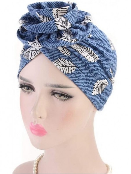 Skullies & Beanies Newest Beautiful Women India Muslim Stretch Turban Hat Retro Print Hair Loss Head Scarf Wrap (Sky Blue) - ...