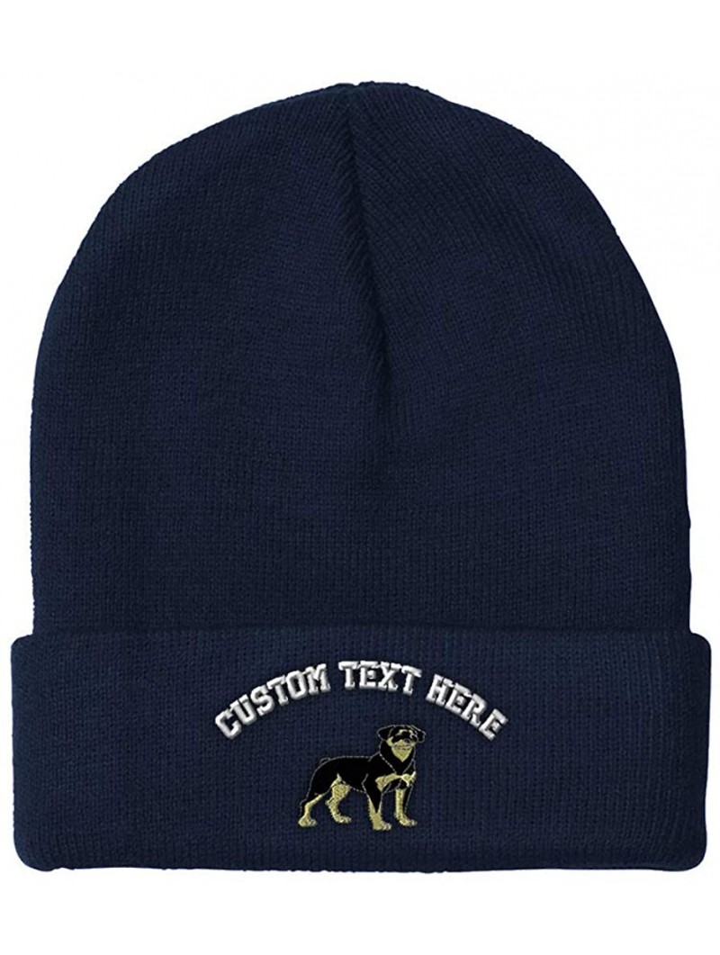 Skullies & Beanies Custom Beanie for Men & Women Rottweiler Embroidery Acrylic Skull Cap Hat - Navy - CX18AQ56KLE $25.16