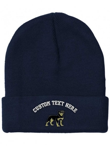 Skullies & Beanies Custom Beanie for Men & Women Rottweiler Embroidery Acrylic Skull Cap Hat - Navy - CX18AQ56KLE $25.16