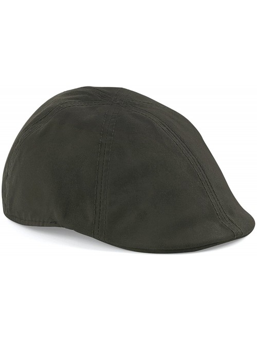 Newsboy Caps Adults Unisex Waxed Water Resistant Flat Cap/Hat - Dark Olive - CJ11YY29BBV $14.55