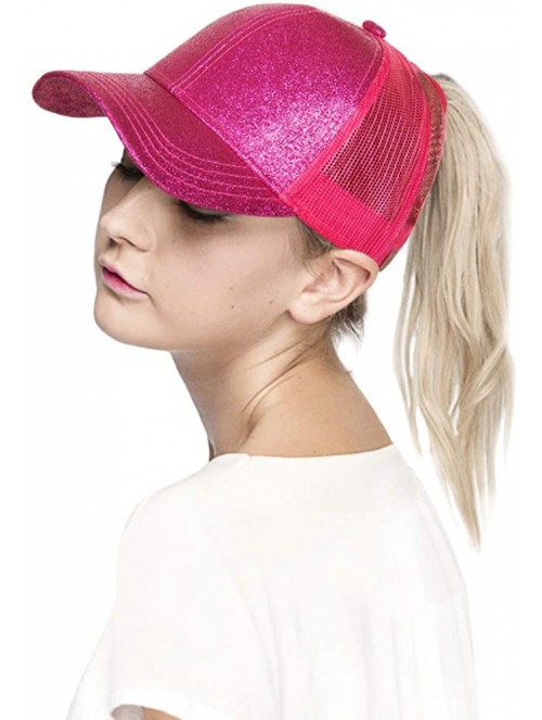 Baseball Caps Glitter Messy High Buns Trucker Ponycap Ponytail Baseball Adjustable Cap for Women Girl - Hot Pink - C618QN9Y8G...