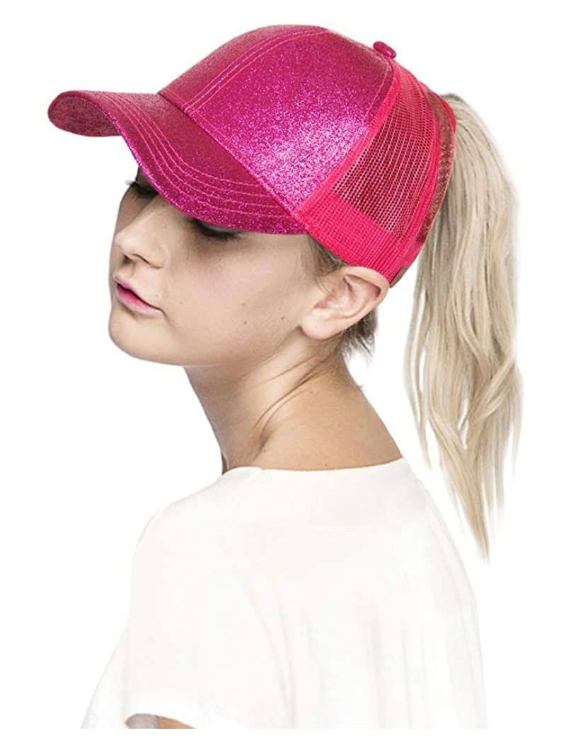 Baseball Caps Glitter Messy High Buns Trucker Ponycap Ponytail Baseball Adjustable Cap for Women Girl - Hot Pink - C618QN9Y8G...