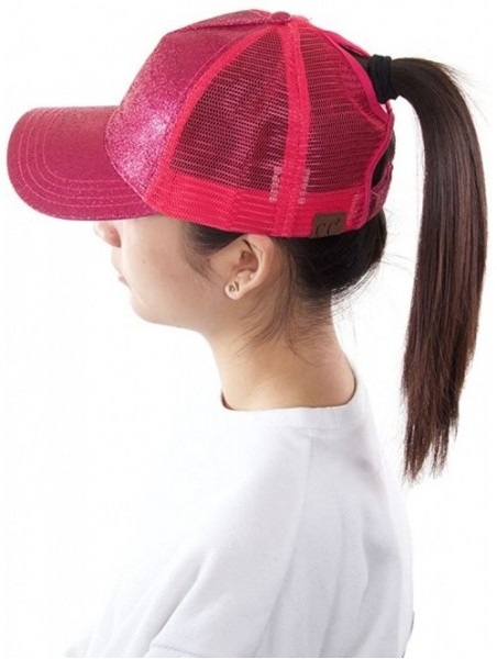 Baseball Caps Glitter Messy High Buns Trucker Ponycap Ponytail Baseball Adjustable Cap for Women Girl - Hot Pink - C618QN9Y8G...