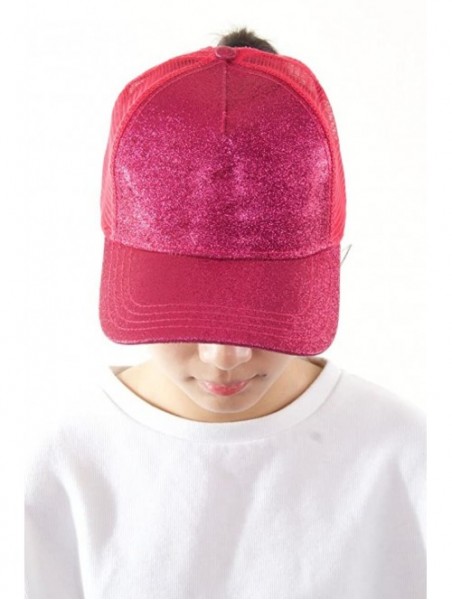 Baseball Caps Glitter Messy High Buns Trucker Ponycap Ponytail Baseball Adjustable Cap for Women Girl - Hot Pink - C618QN9Y8G...