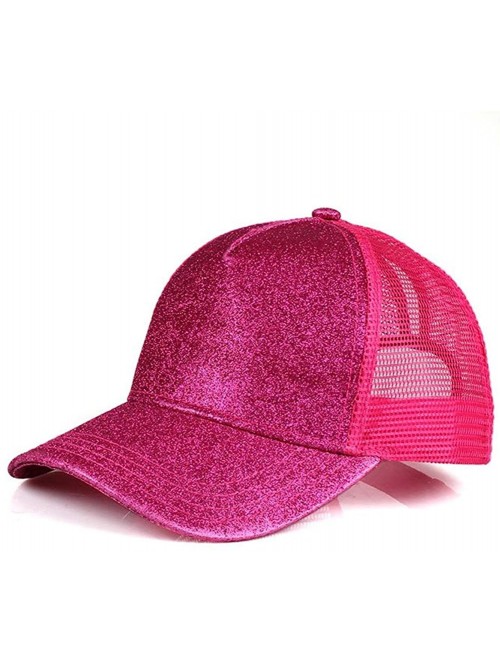 Baseball Caps Glitter Messy High Buns Trucker Ponycap Ponytail Baseball Adjustable Cap for Women Girl - Hot Pink - C618QN9Y8G...