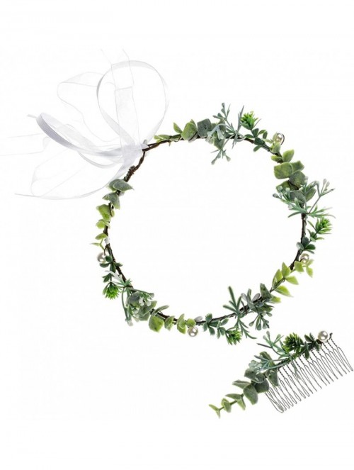 Headbands Green Leaf Crown Boho Leaf Crown Eucalyptus Halo Wedding Woodland Crown Photo Prop - Hair Comb+pearl Green Crown - ...