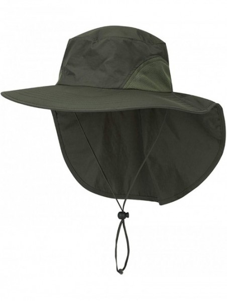 Sun Hats Unisex Wide Brim Safari Hat UV Protection Outdoor Sun Hat Fishing Hat with Neck Flap Cover - Army Green - CY18S5832A...