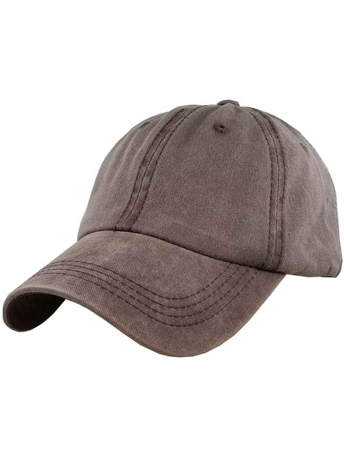 Baseball Caps Womens Cotton Distressed High Ponytail Baseball Messy Bun Cap Washed Ponycap - Coffee - CE18N77GHD2 $14.12