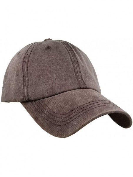 Baseball Caps Womens Cotton Distressed High Ponytail Baseball Messy Bun Cap Washed Ponycap - Coffee - CE18N77GHD2 $14.12