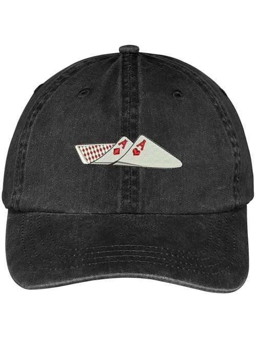 Baseball Caps Pair of Aces Embroidered Cotton Washed Baseball Cap - Black - C212KMER97H $26.59