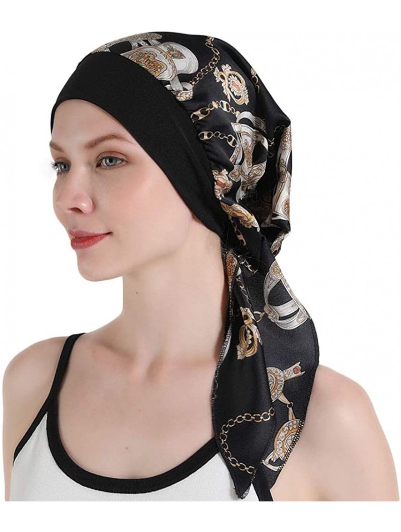 Skullies & Beanies Scarves Pre Tied Headwear Bandana Headwraps - Black - CZ18RK5CYQM $15.68