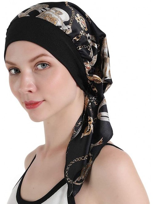 Skullies & Beanies Scarves Pre Tied Headwear Bandana Headwraps - Black - CZ18RK5CYQM $15.68