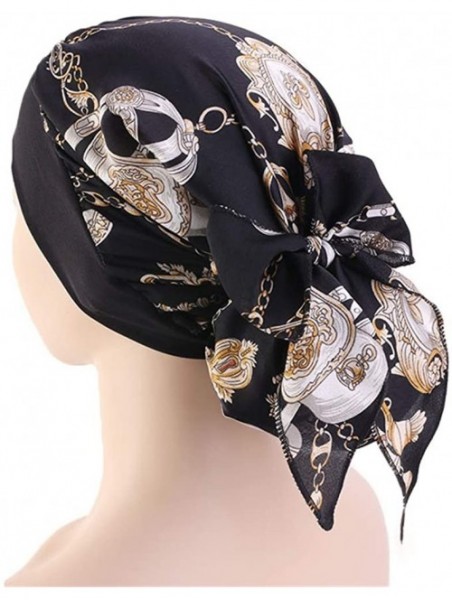 Skullies & Beanies Scarves Pre Tied Headwear Bandana Headwraps - Black - CZ18RK5CYQM $15.68