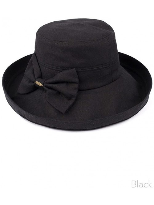 Sun Hats Women's Cotton Summer Packable Bow Accent Foldable Brim Beach Sun Hat - Black - CO17WXLAHYO $28.21