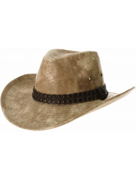 Cowboy Hats Indiana Jones Hat Weathered Faux Leather Outback Hat GN8749 - Beige - CC184HQZDGA $41.56