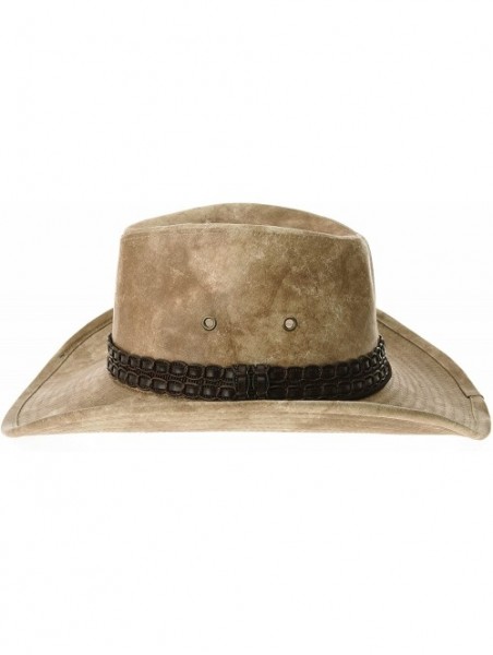 Cowboy Hats Indiana Jones Hat Weathered Faux Leather Outback Hat GN8749 - Beige - CC184HQZDGA $41.56