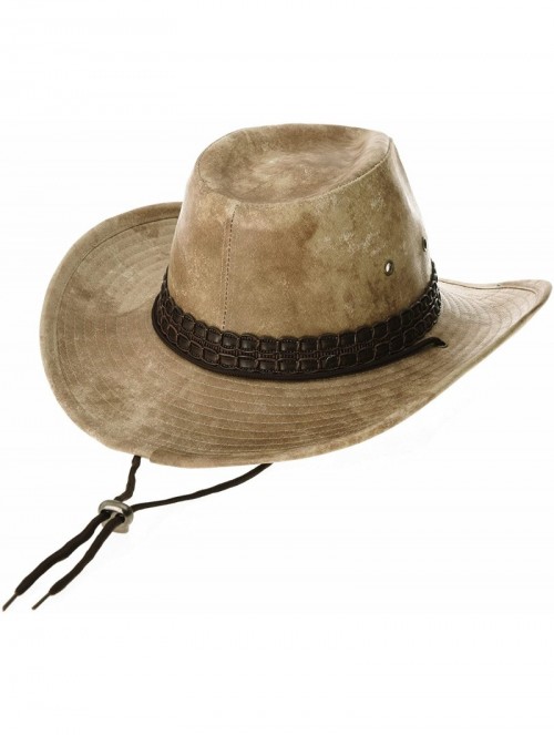 Cowboy Hats Indiana Jones Hat Weathered Faux Leather Outback Hat GN8749 - Beige - CC184HQZDGA $41.56