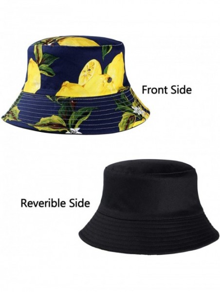 Bucket Hats Cute Bucket Hat Unisex Fruit Print Reversible Packable Cap Summer Fisherman Sun Hat - Lemon - Dark Blue - CX196II...