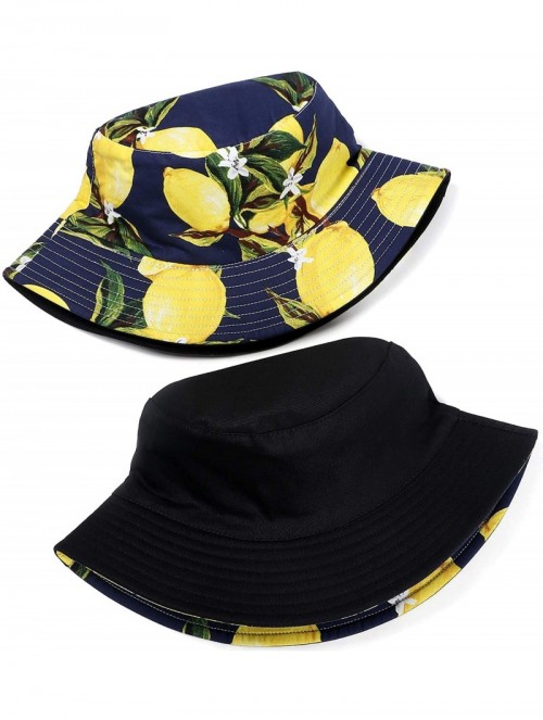 Bucket Hats Cute Bucket Hat Unisex Fruit Print Reversible Packable Cap Summer Fisherman Sun Hat - Lemon - Dark Blue - CX196II...