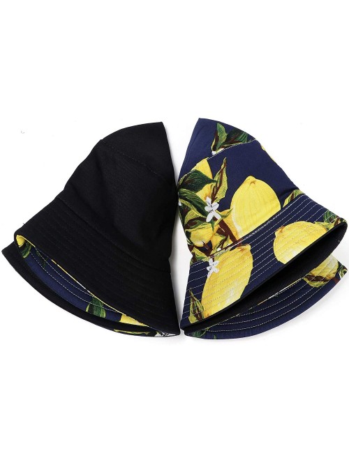 Bucket Hats Cute Bucket Hat Unisex Fruit Print Reversible Packable Cap Summer Fisherman Sun Hat - Lemon - Dark Blue - CX196II...