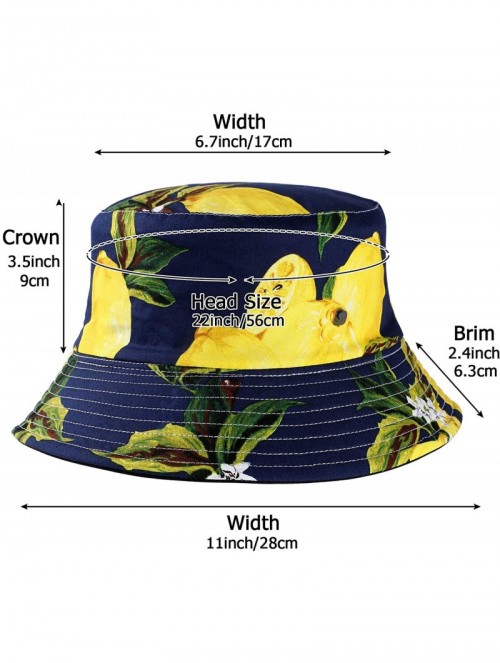 Bucket Hats Cute Bucket Hat Unisex Fruit Print Reversible Packable Cap Summer Fisherman Sun Hat - Lemon - Dark Blue - CX196II...