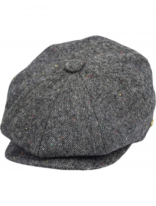 Newsboy Caps Men's Wool Herringbone Newsboy Cap Driving Cabbie Tweed Applejack Golf Hat - Sprinkle Gray - CP192WU880S $22.51