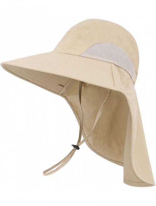 Sun Hats Womens Foldable Flap UPF 50+ UV Protective Bucket Sun Hat w/Neck Cord - Unisex_dark Khaki - CH19990Z3G4 $20.21