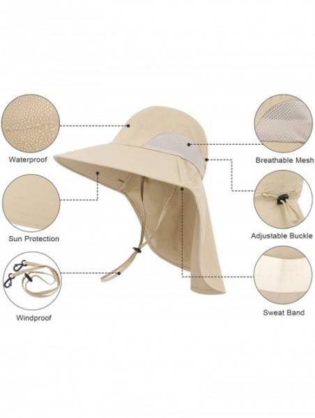 Sun Hats Womens Foldable Flap UPF 50+ UV Protective Bucket Sun Hat w/Neck Cord - Unisex_dark Khaki - CH19990Z3G4 $20.21