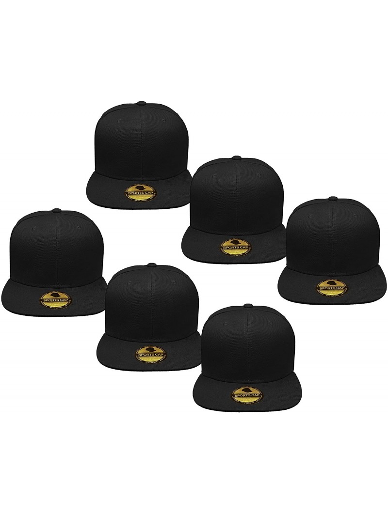 Baseball Caps Plain Blank Flat Brim Adjustable Snapback Baseball Caps LOT 6 Pack - Black - CE18WE0DO2T $16.73