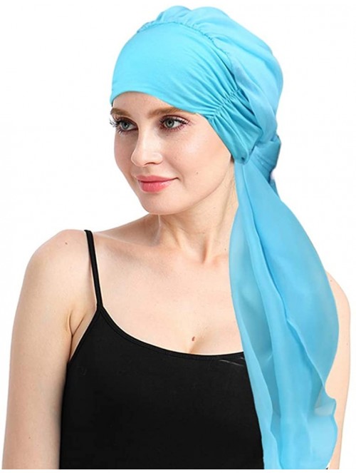 Skullies & Beanies Chemo Headwear Headwrap Scarf Cancer Caps Gifts for Hair Loss Women - Light Blue - CK18EIOHLRC $24.49