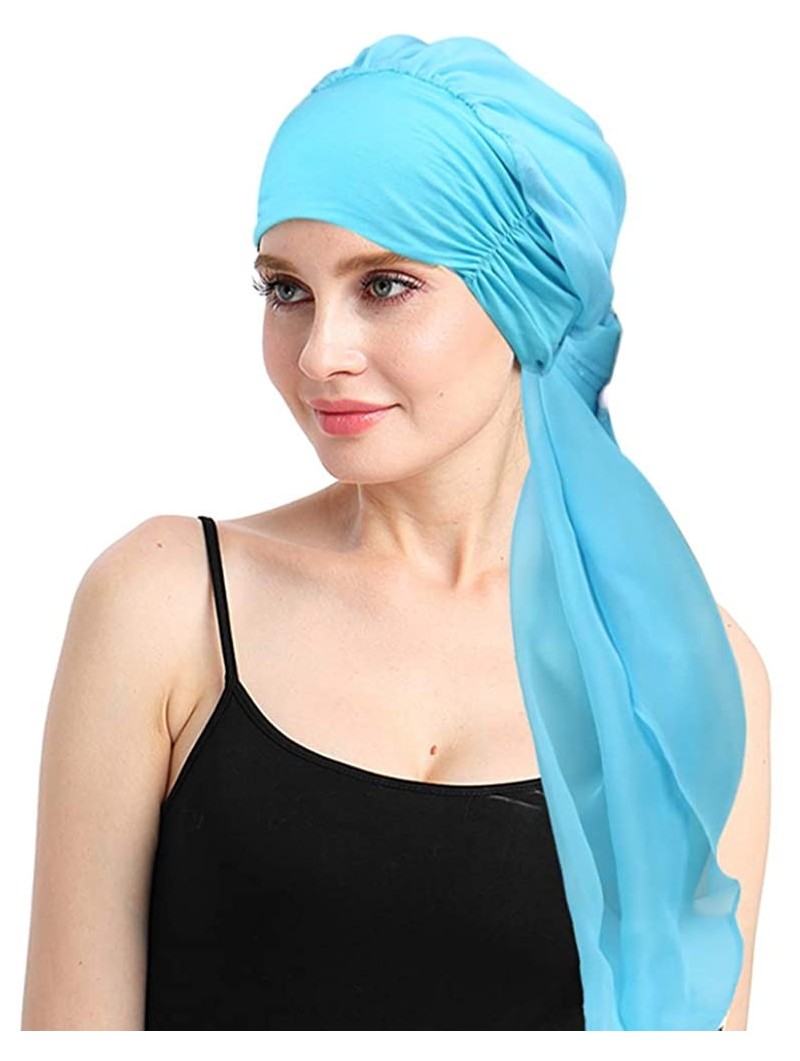 Skullies & Beanies Chemo Headwear Headwrap Scarf Cancer Caps Gifts for Hair Loss Women - Light Blue - CK18EIOHLRC $24.49