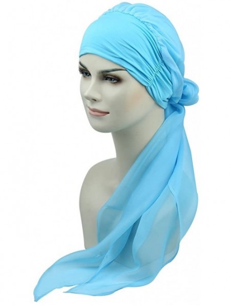 Skullies & Beanies Chemo Headwear Headwrap Scarf Cancer Caps Gifts for Hair Loss Women - Light Blue - CK18EIOHLRC $24.49