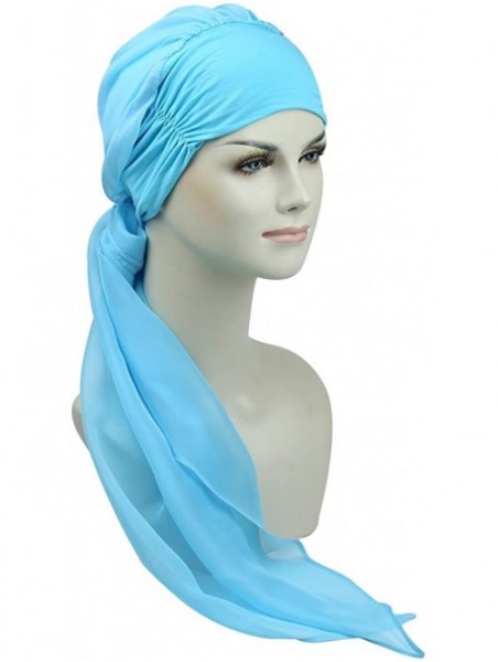 Skullies & Beanies Chemo Headwear Headwrap Scarf Cancer Caps Gifts for Hair Loss Women - Light Blue - CK18EIOHLRC $24.49